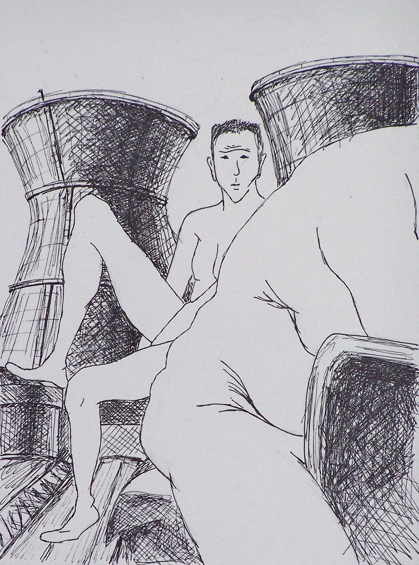 Figures and a Nuclear Power Plant drawnd by Rondall Reynoso