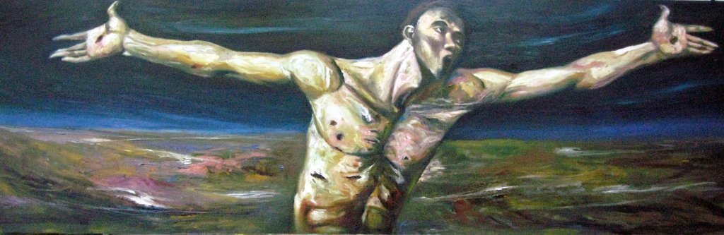Emanuel Garibay, Theย Oblation, oil on canvas, 30 3/4" x 99 1/4", 2008
