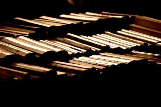 books with raking light