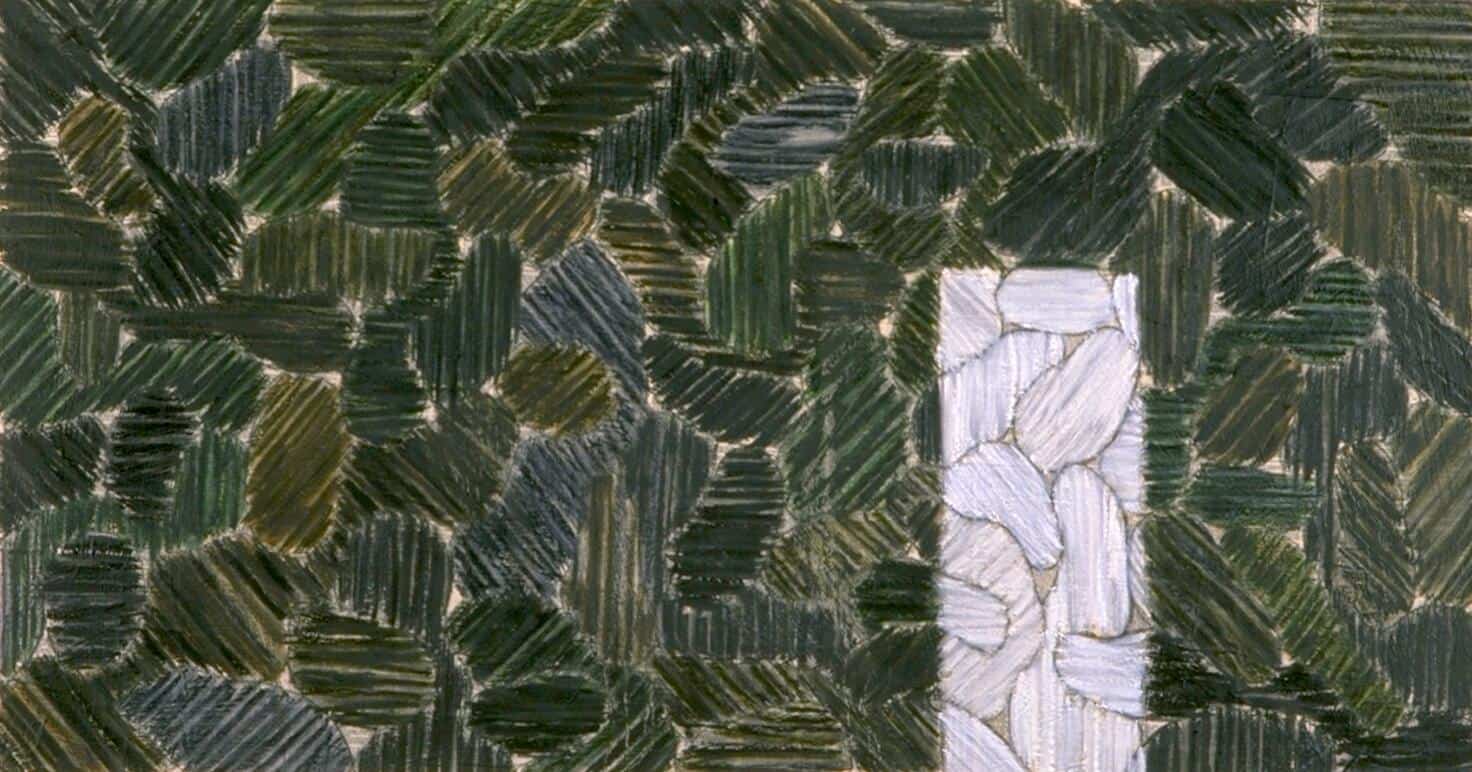 Rondall Reynoso, There is No Grey, oil, acrylic, charcoal & collage on canvas, 30" x 60", 2000