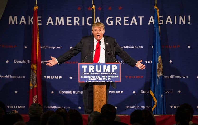 The Myth of the Myth of Trump Evangelicals Trump soeaking at a ralley