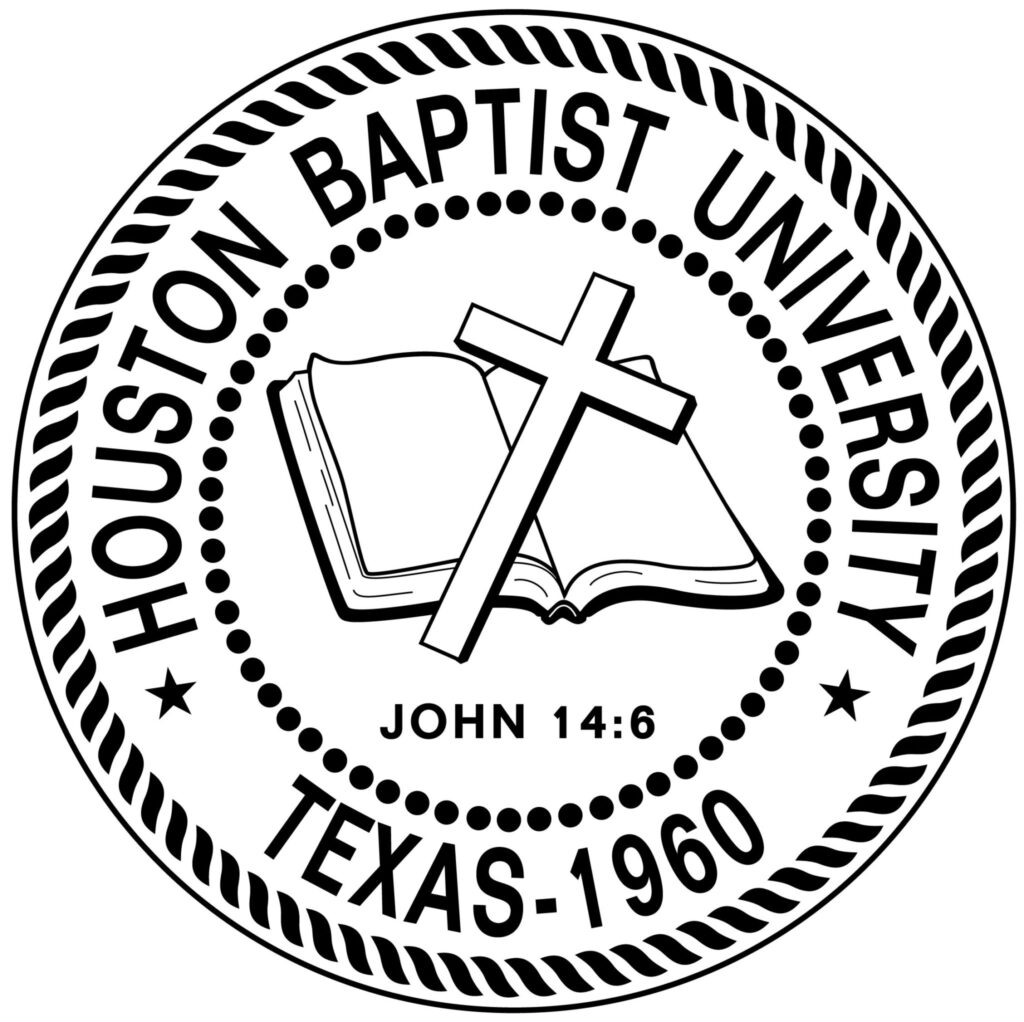 Houston Baptist University changes its name Houston Baptist University crest with rope design encircling an open bible with a cross laying on a bible