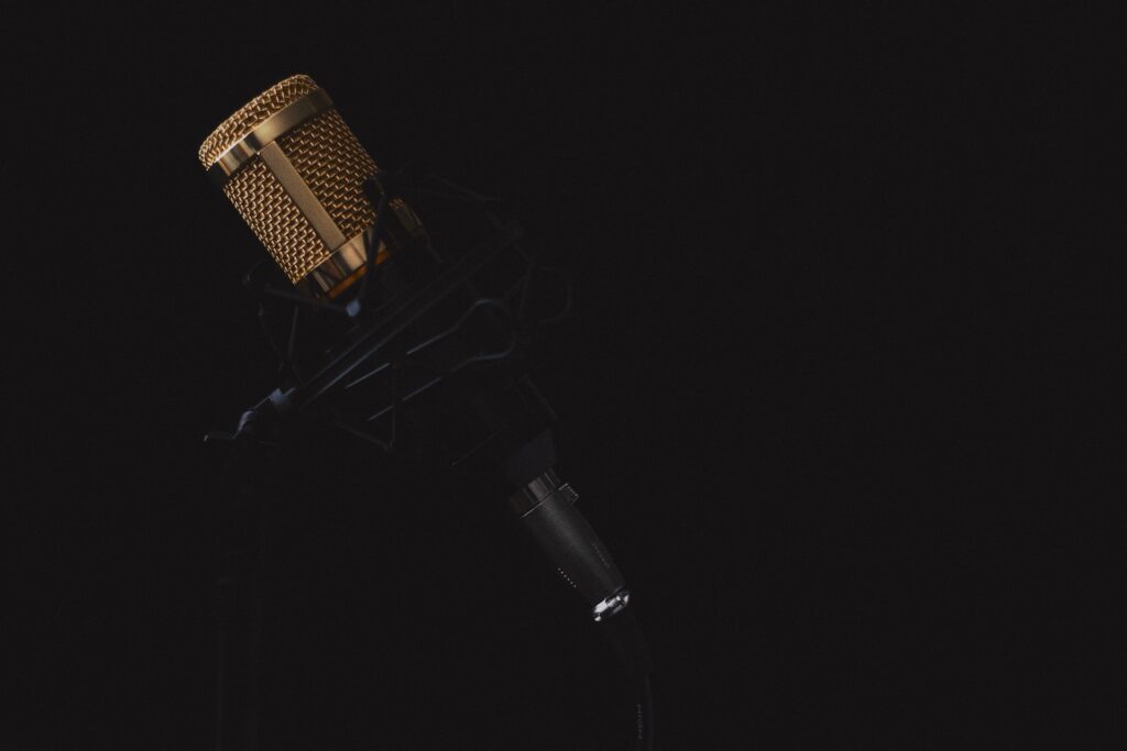 “The Great Recital”: An event where speakers recite New Testament from memory Microphone on dark background
