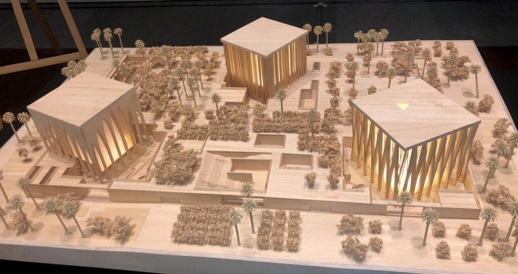 Church, mosque and synagogue share site at Abrahamic Family House A physical table top model shows to the Abrahamic Family House complex.