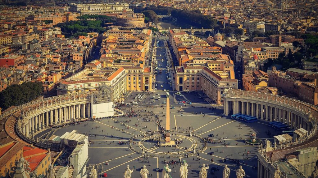 Pope Francis celebrates Palm Sunday after hospital release A view of Rome is seen from high above.