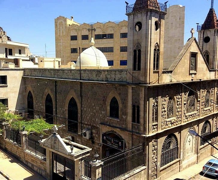 The 10-year mystery of Aleppo’s missing bishops St. George the Martyr church in Aleppo is shown from above and to the side.