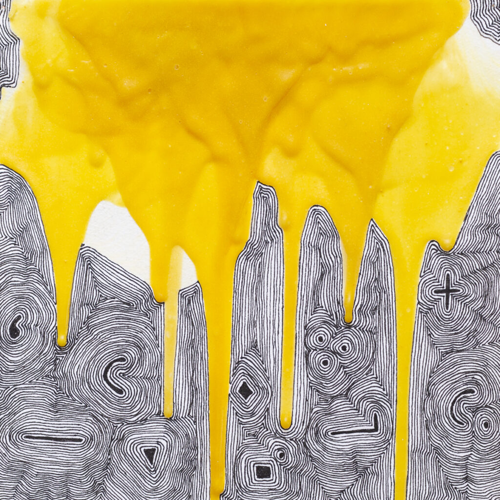 Art and faith: Never say "Mission Accomplished" Collaborating with Providence, this mixed media piece of yellow acrylic paint and black ink explores the relationship of providence to humanity.