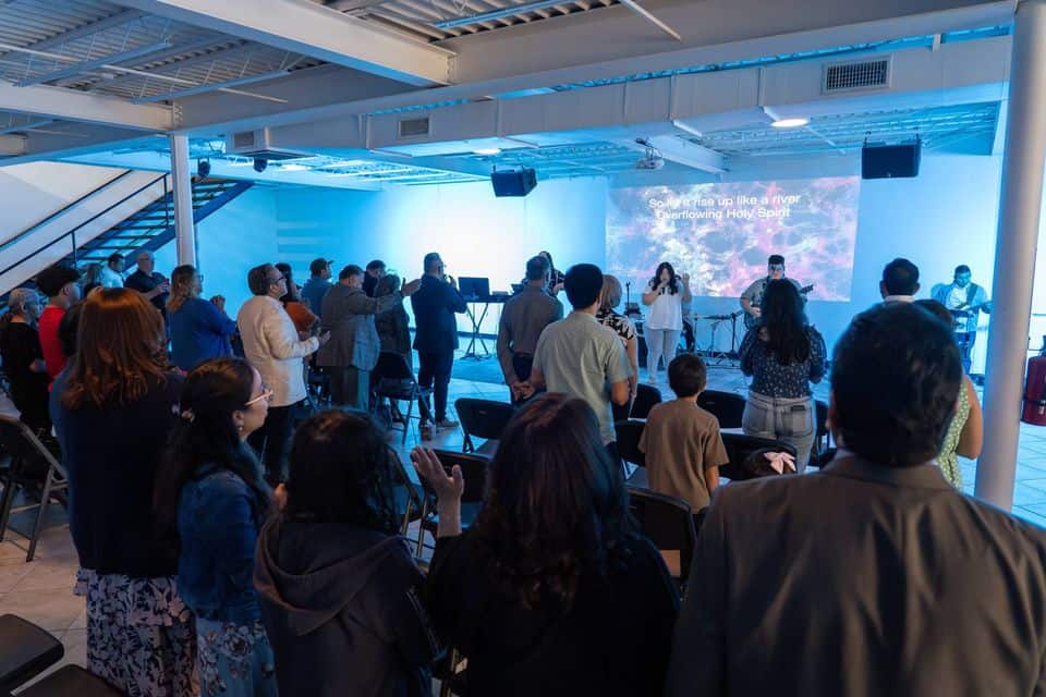 Contemporary church worship service