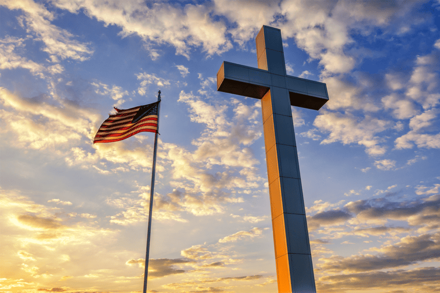 American Flag near Cross