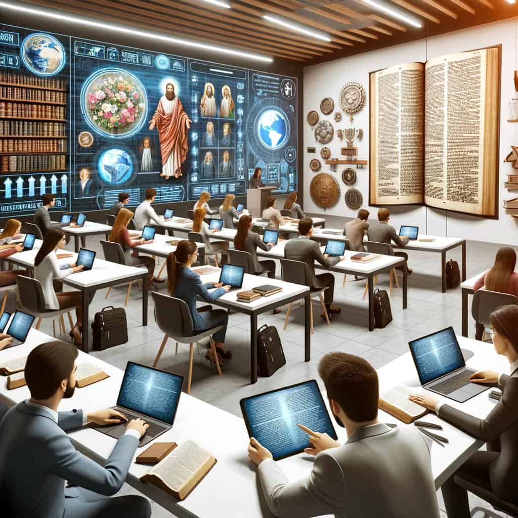 Theology class with computers