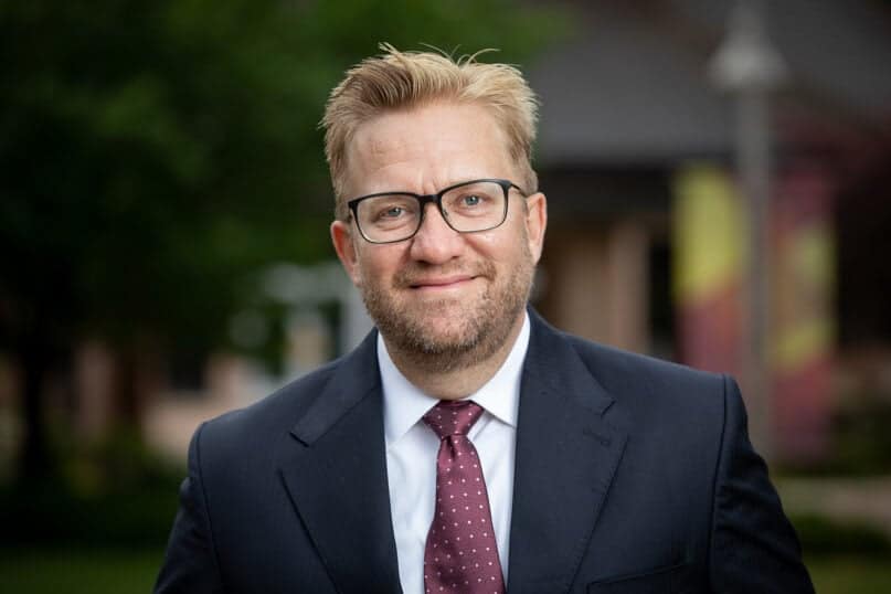 Portrait of Calvin University president Wiebe Boer.
