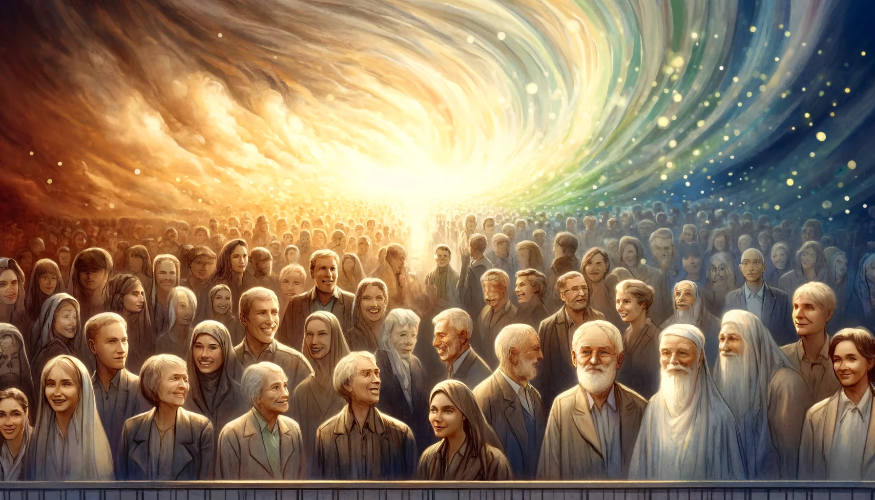 Crowds and vibrant sky