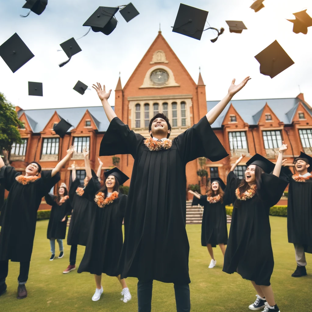 a celebratory graduation scene at a Christian college