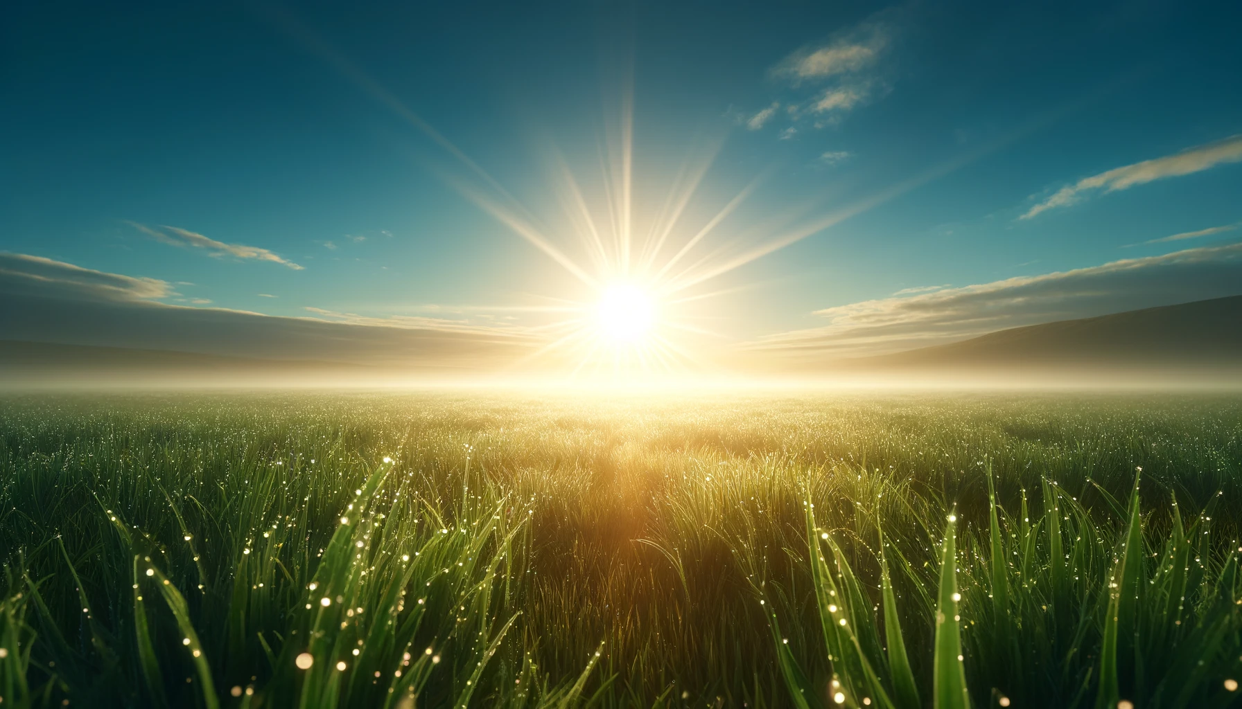 A beautiful sunrise after rain, with the sun shining forth on a cloudless morning.