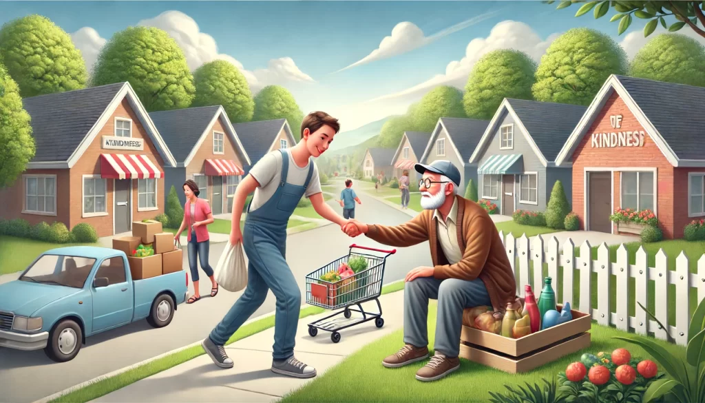 A person showing kindness to a neighbor in need.