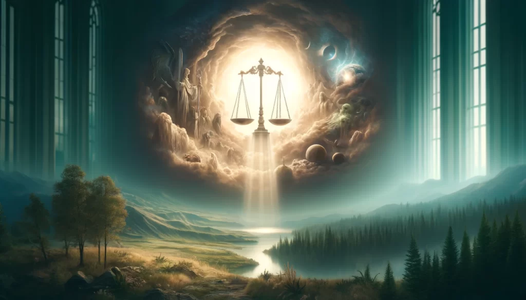 A serene yet solemn scene illustrating divine judgment without characters.