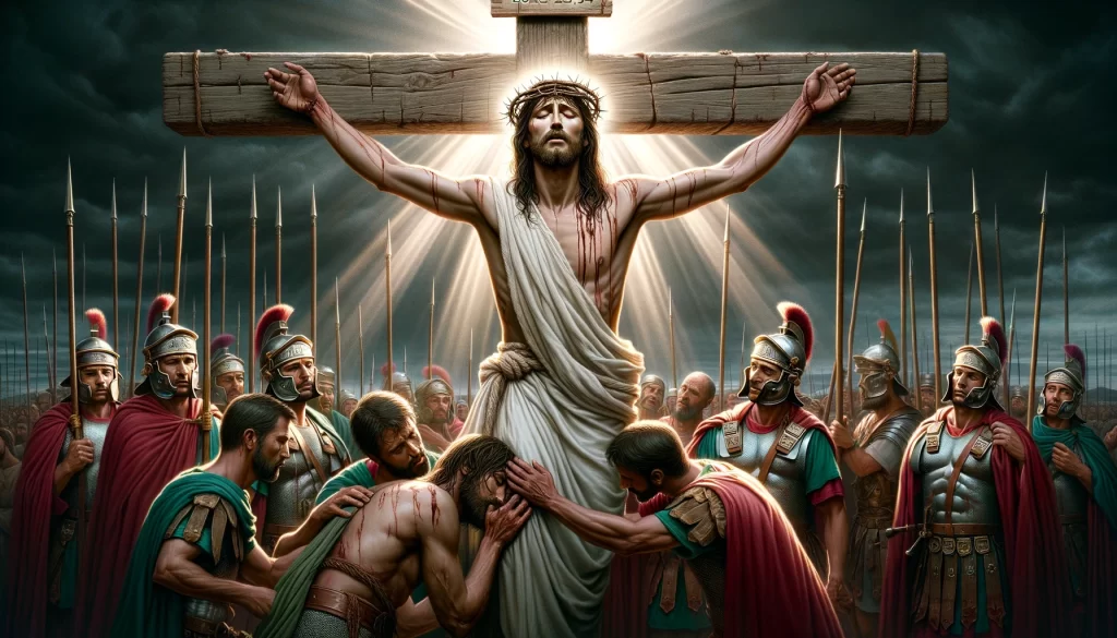 Jesus is shown praying, with a compassionate expression.