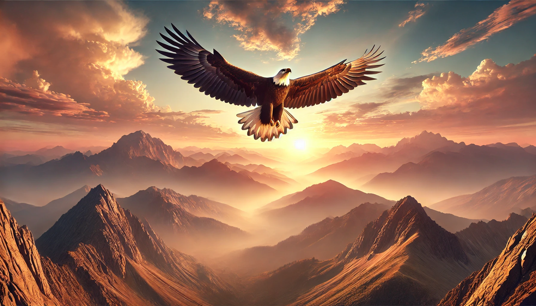 An eagle soaring above mountains at sunrise, representing the renewal of strength and hope from trusting in God.