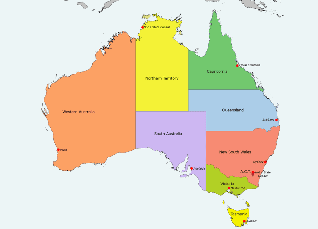 New Research: 87,000 Australians Abused in Religious Settings as Children Colored map of Australia showing territories.