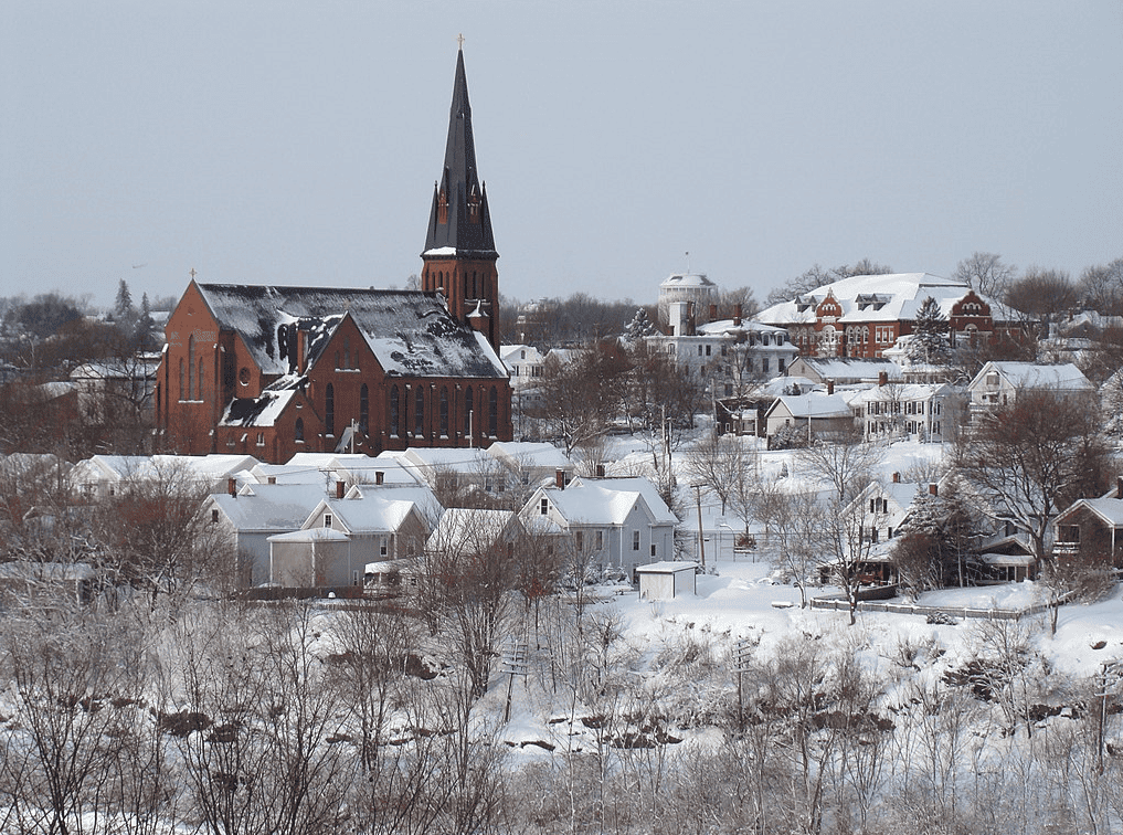 Christian schools in New England defend religious rights in court Bangor, Maine church with a light dusting of snow.