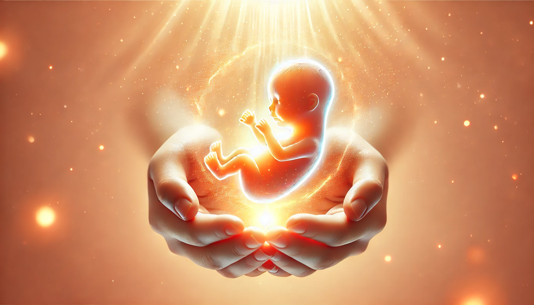 A glowing unborn fetus inside the womb, with gentle light emanating from the baby to the motherโs belly.