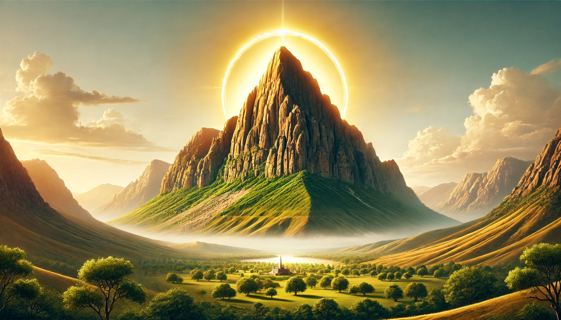 A serene depiction of Mount Zion with a solid, immovable appearance.