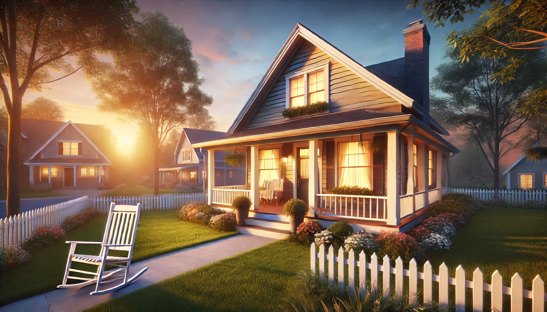 A cozy, inviting home during sunset.