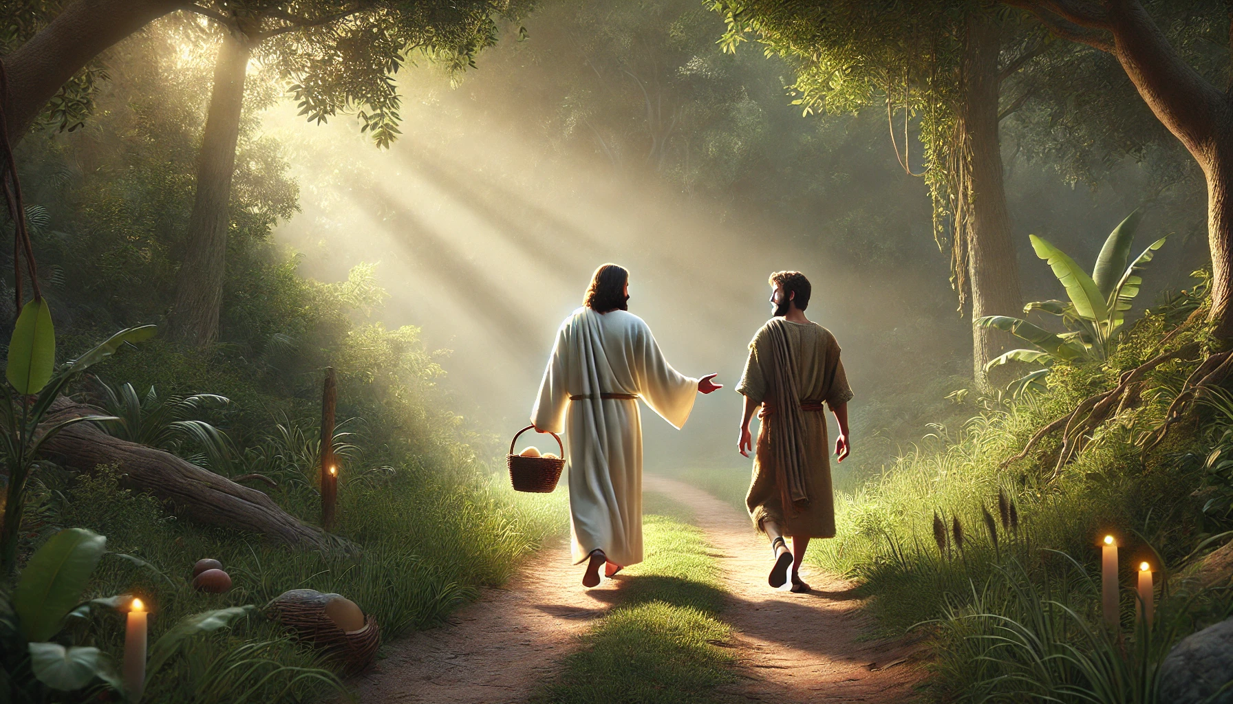 A follower of Jesus walking closely behind Him.