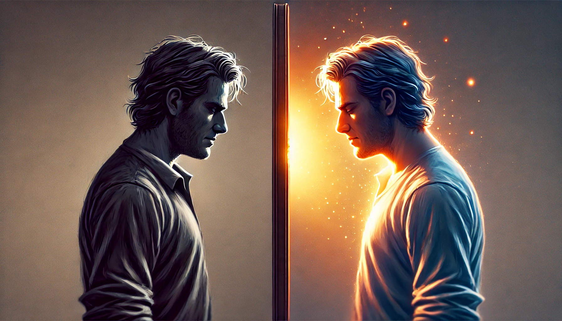 A person looking into a mirror.