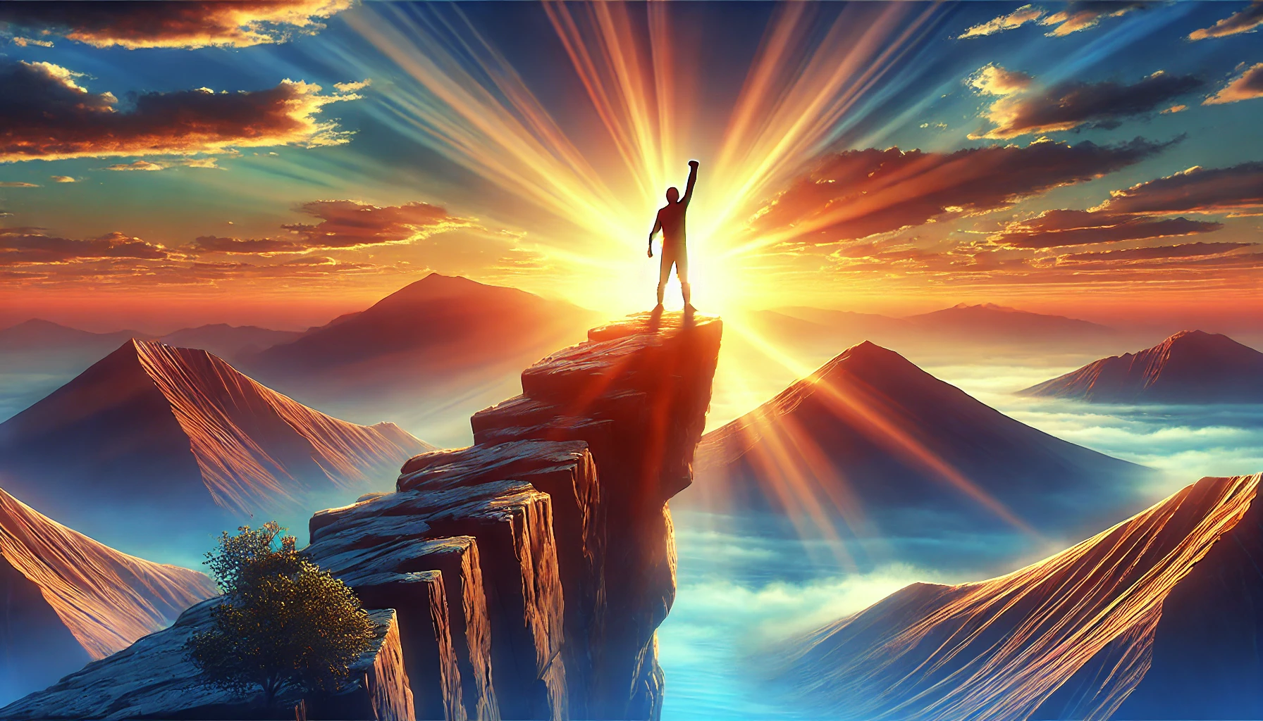 A powerful sunrise breaking over a mountain peak.