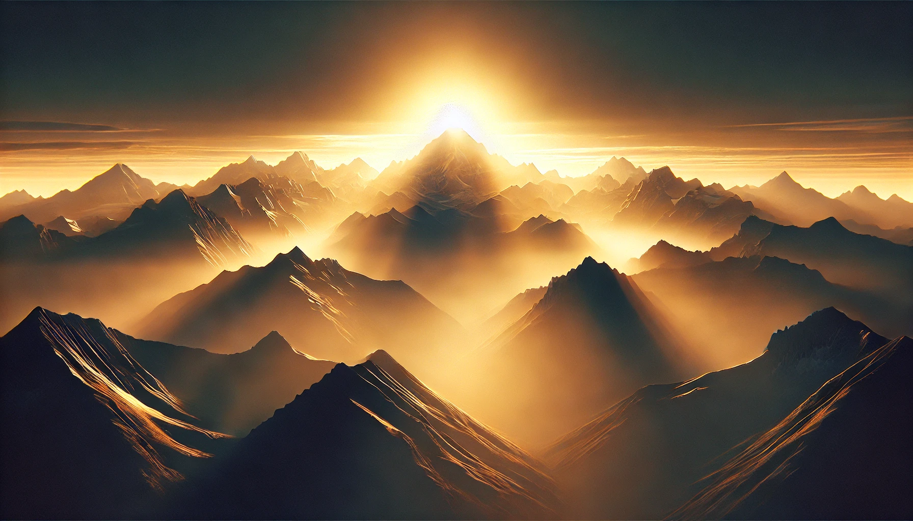 A serene and majestic mountain range during sunrise.