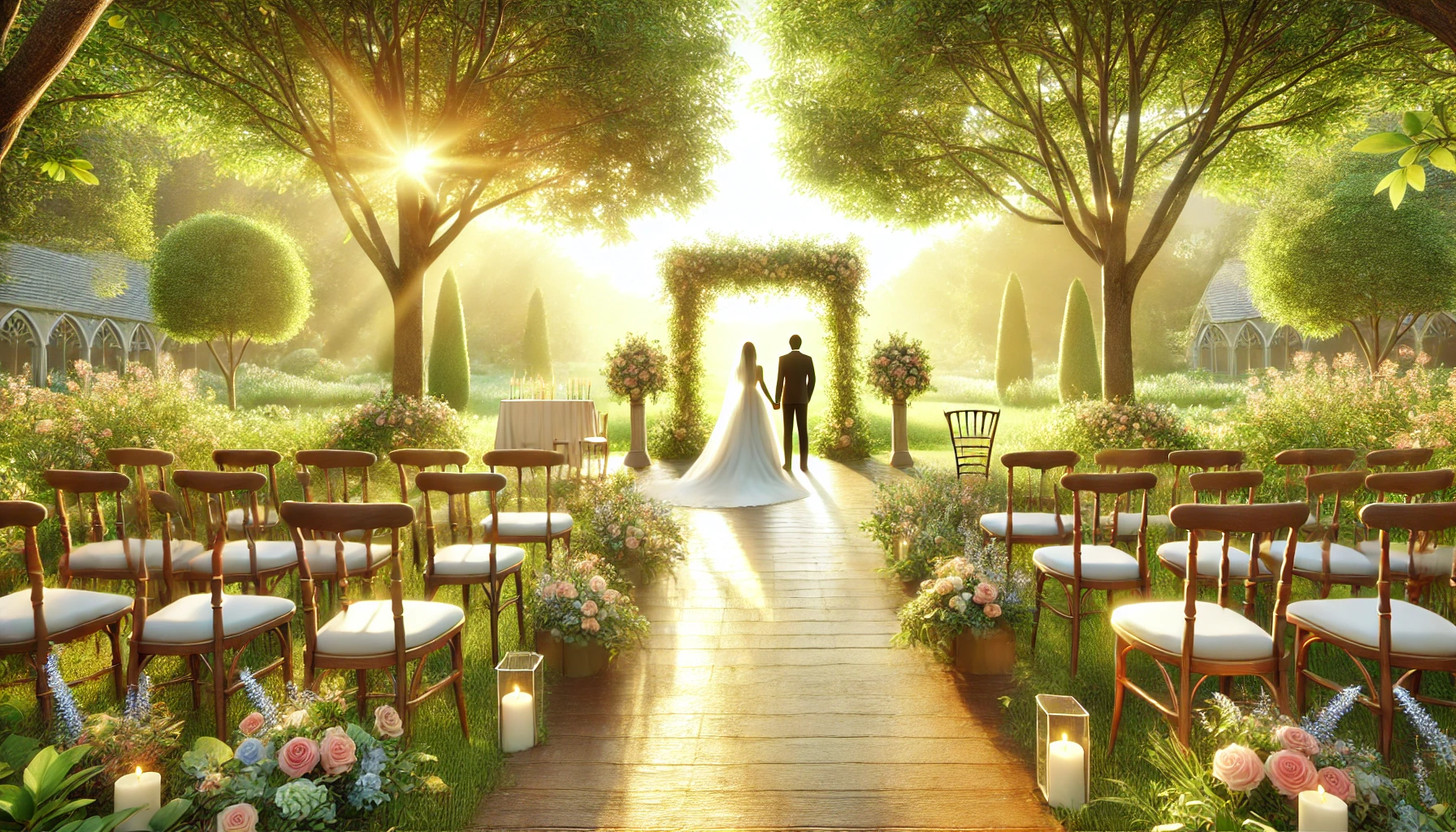 A serene outdoor wedding ceremony.