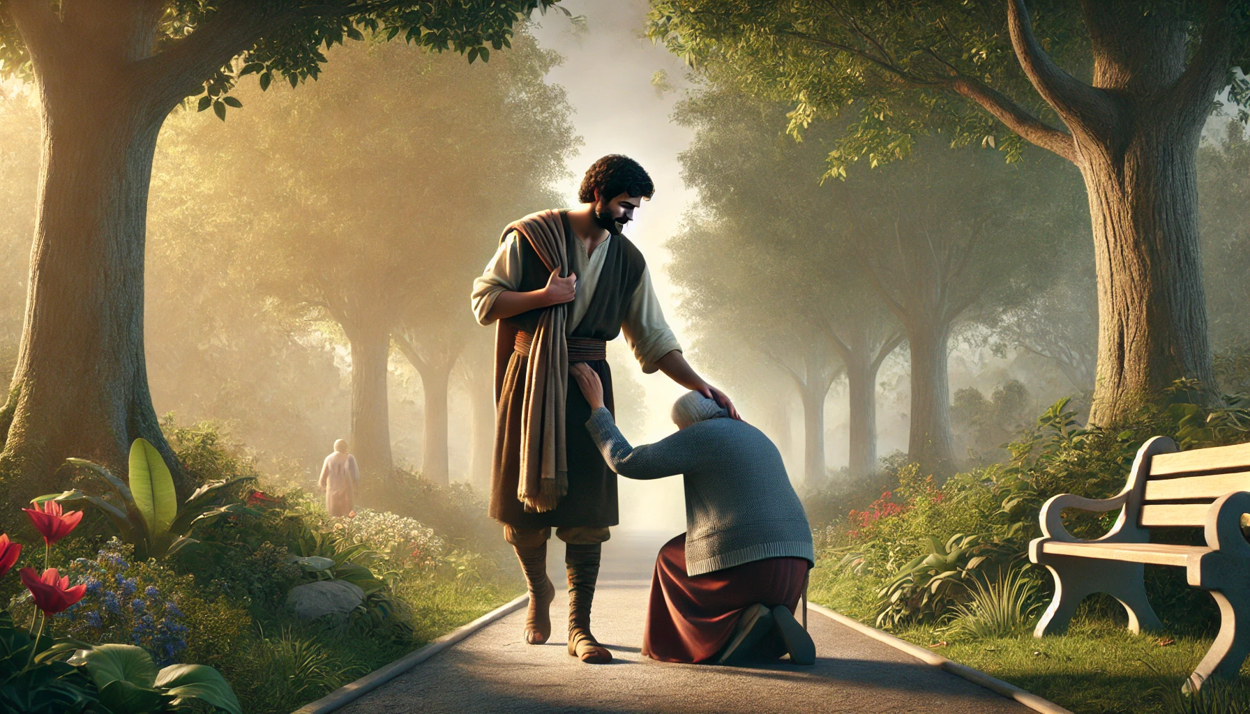 A strong individual supporting and comforting a vulnerable person.