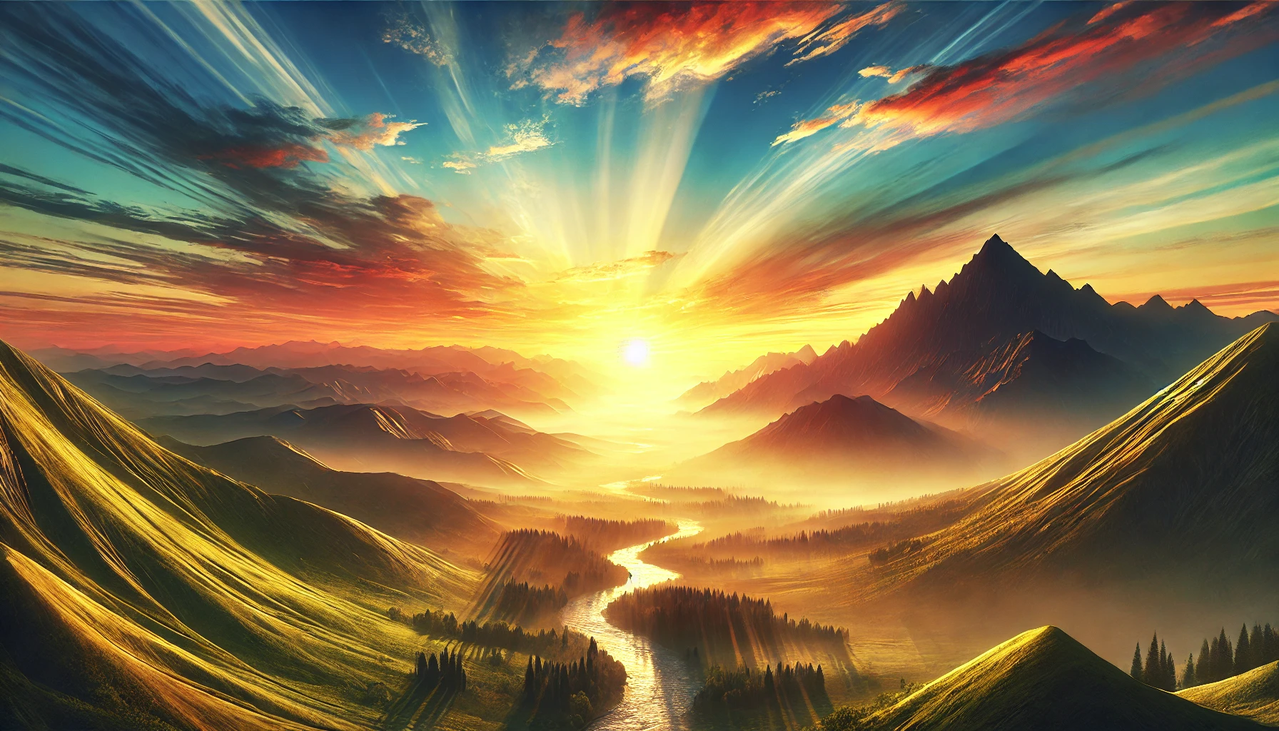 A sunrise over a mountain range with vibrant colors in the sky.
