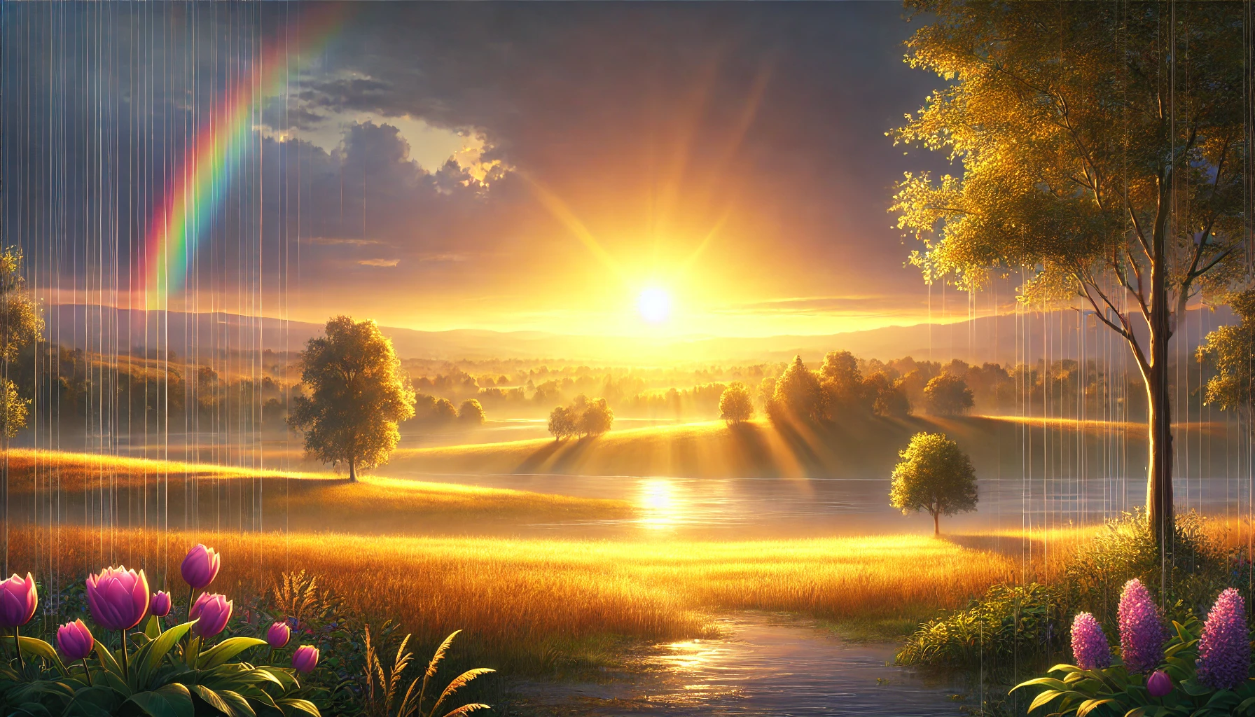 A tranquil sunrise after a rainstorm.