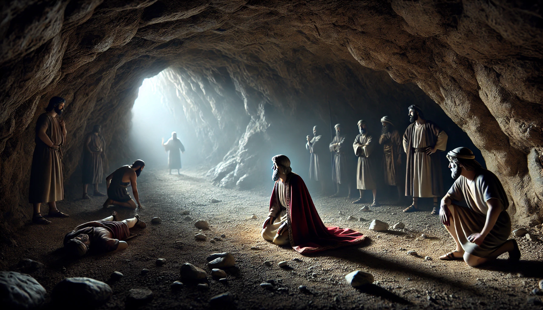 The interior of a dark cave.