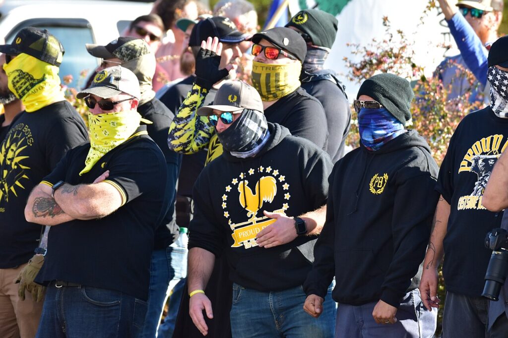 My Black Church won the Proud Boys Trademark in $2.8M Lawsuit A group of masked Proud Boys.