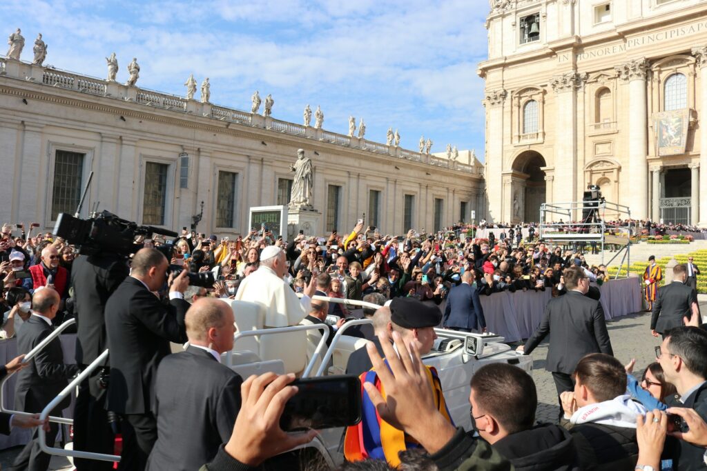 The Pope in the Popemobile in Vatican City.