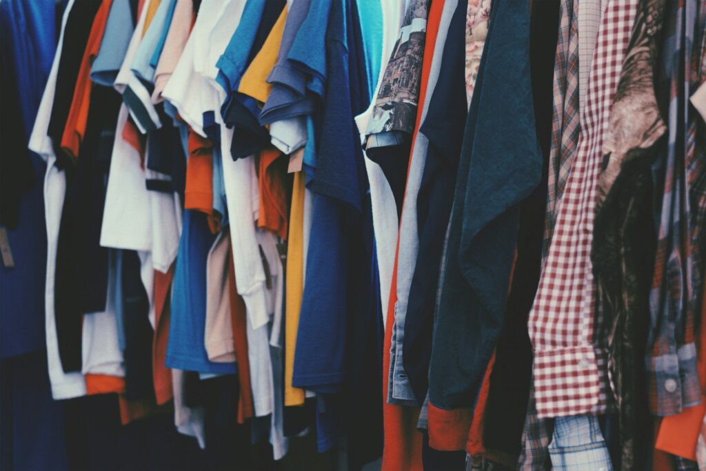 Flood victims need help, but not more used clothes many shirts hanging