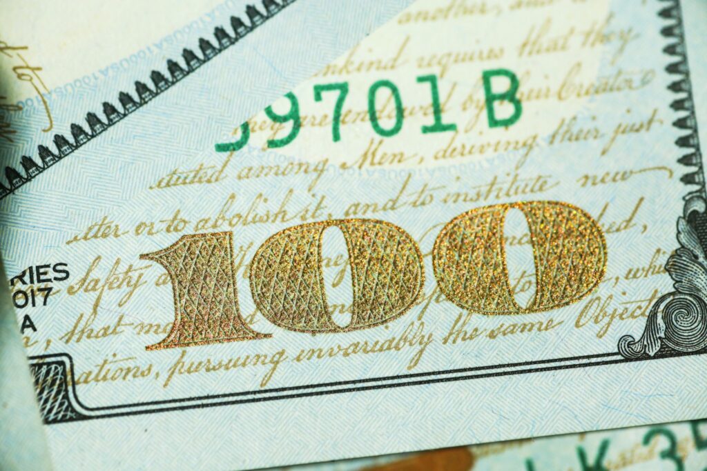 Close-up of a US $100 bill