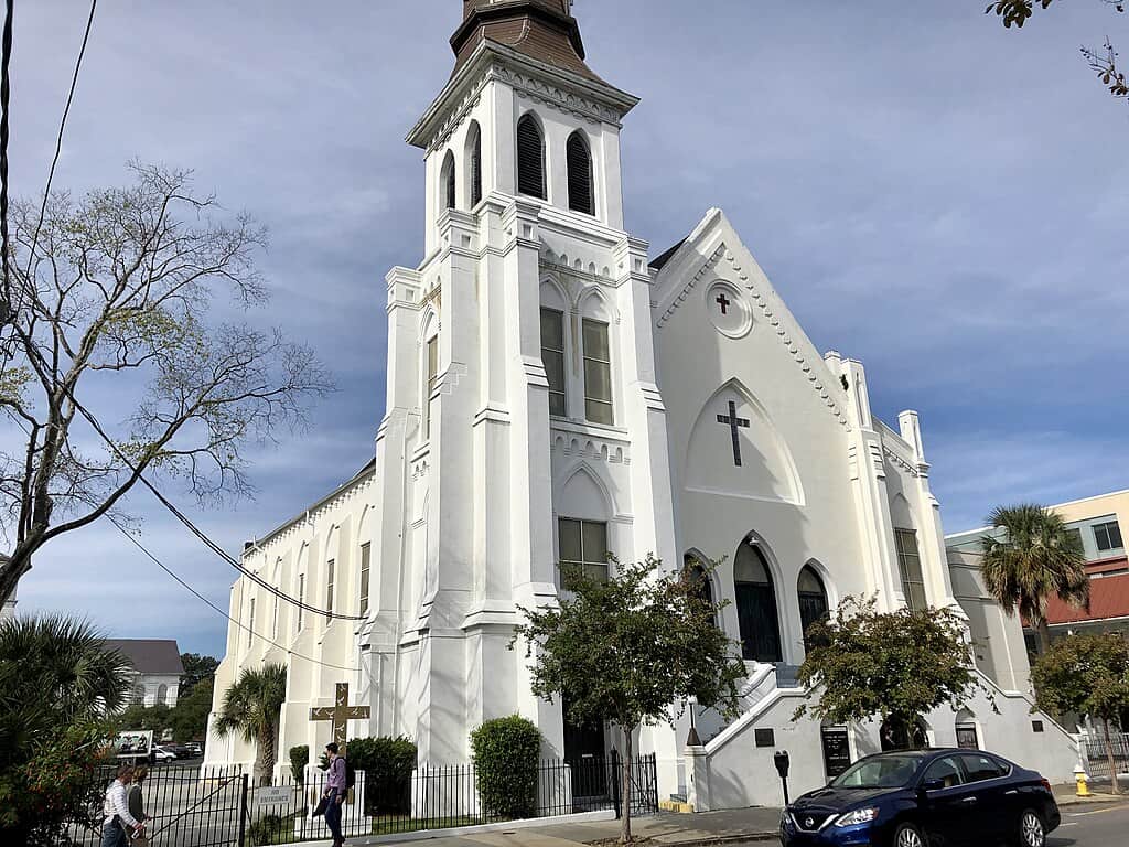 Charleston church marks 10 years since massacre with powerful interfaith service Mother Emanuel AME church view from the street.
