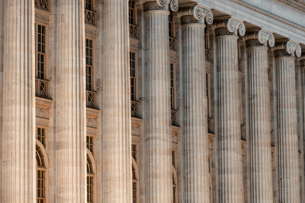 Columns of a courthouse building.