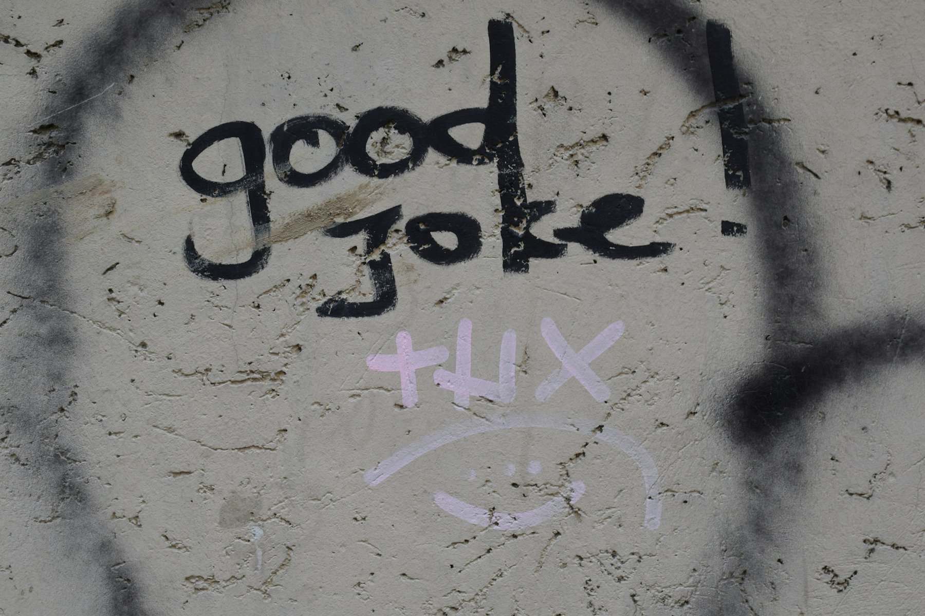 "good joke thx" written on a stone.