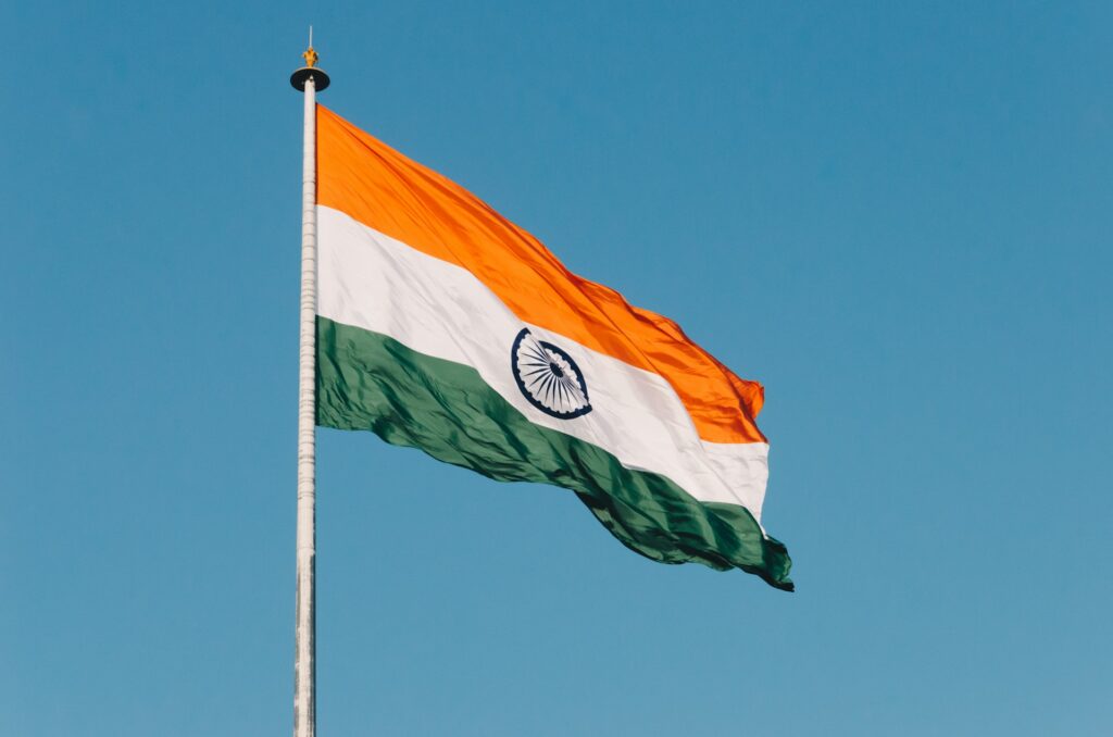 The Indian flag on a pole.