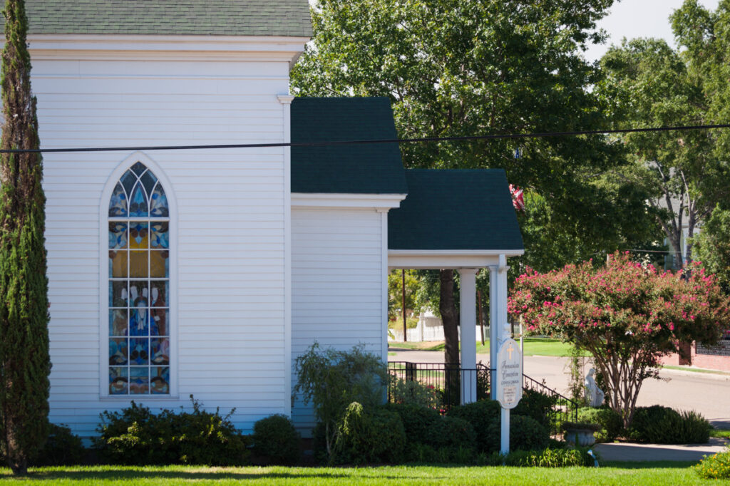 Sideview of a Catholic church in Texas, USA.
