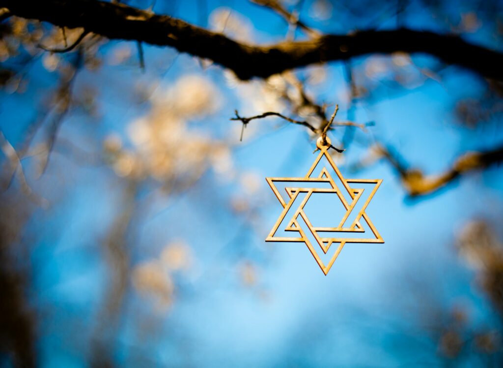 Star of David hanging from a branch
