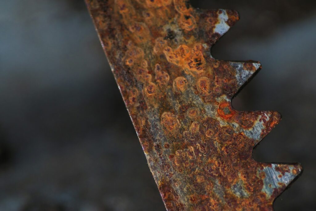A rusted serrated saw blade