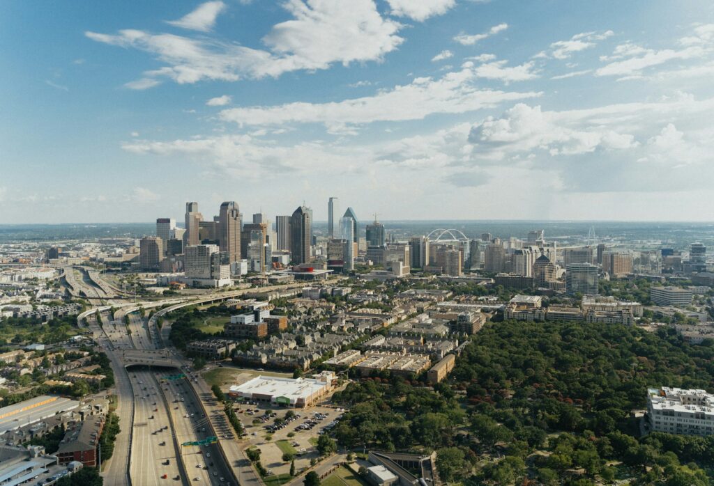 Sky view of Dallas, TX.
