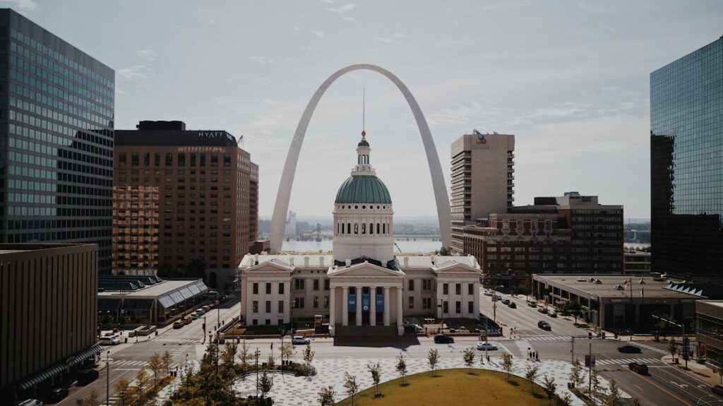 The City KC pursues Grandview properties tied to disgraced IHOPKC Aerial view of historic Notre Dame Cathedral in St. Louis with the Gateway Arch towering in the background.