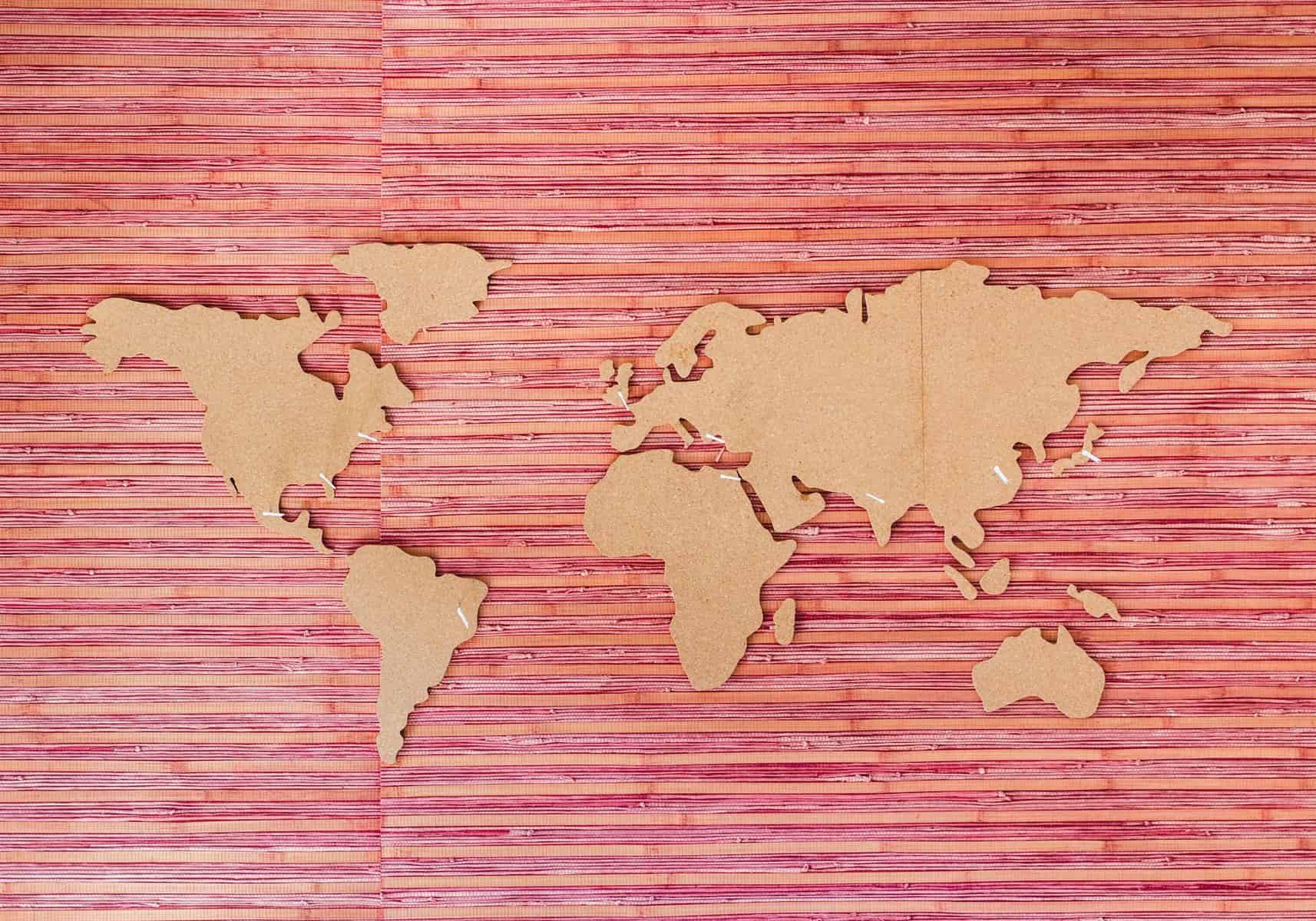 Cut outs of the world's continents.